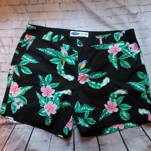 EUC Old Navy Black/Tropical/Floral/Birds Shorts